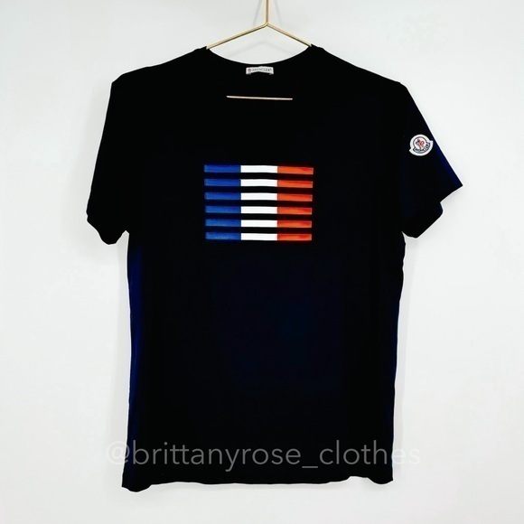 MONCLER French Flag Maglia Crew Neck Graphic T-Shirt - Picture 1 of 5